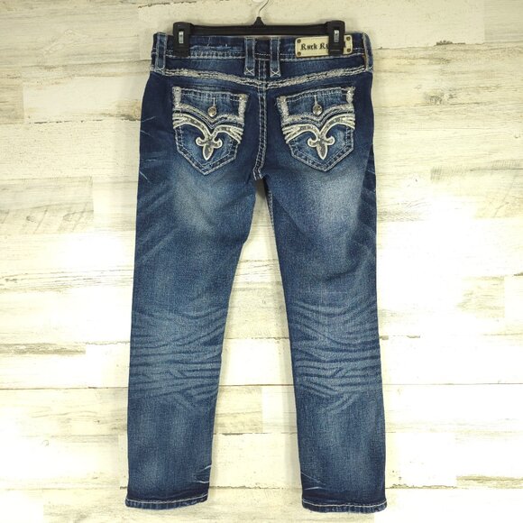 ROCK REVIVAL Ruella Rhinestone Faux Flap Pockets Easy Capri Jeans SIZE 26 30x25 - Picture 3 of 16